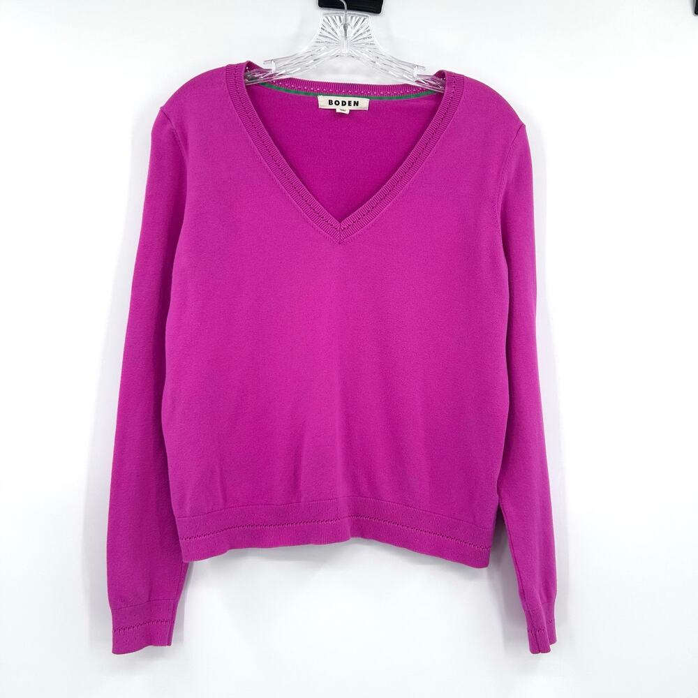 Boden Catriona Cotton V Neck Jumper Sweater Tickled Pink Long Sleeve Knit M - Picture 3 of 11